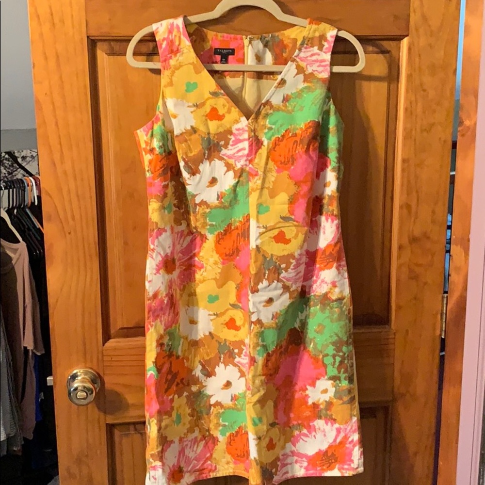 ❤️Talbots 10P Linen shealth v neck dress stretch
